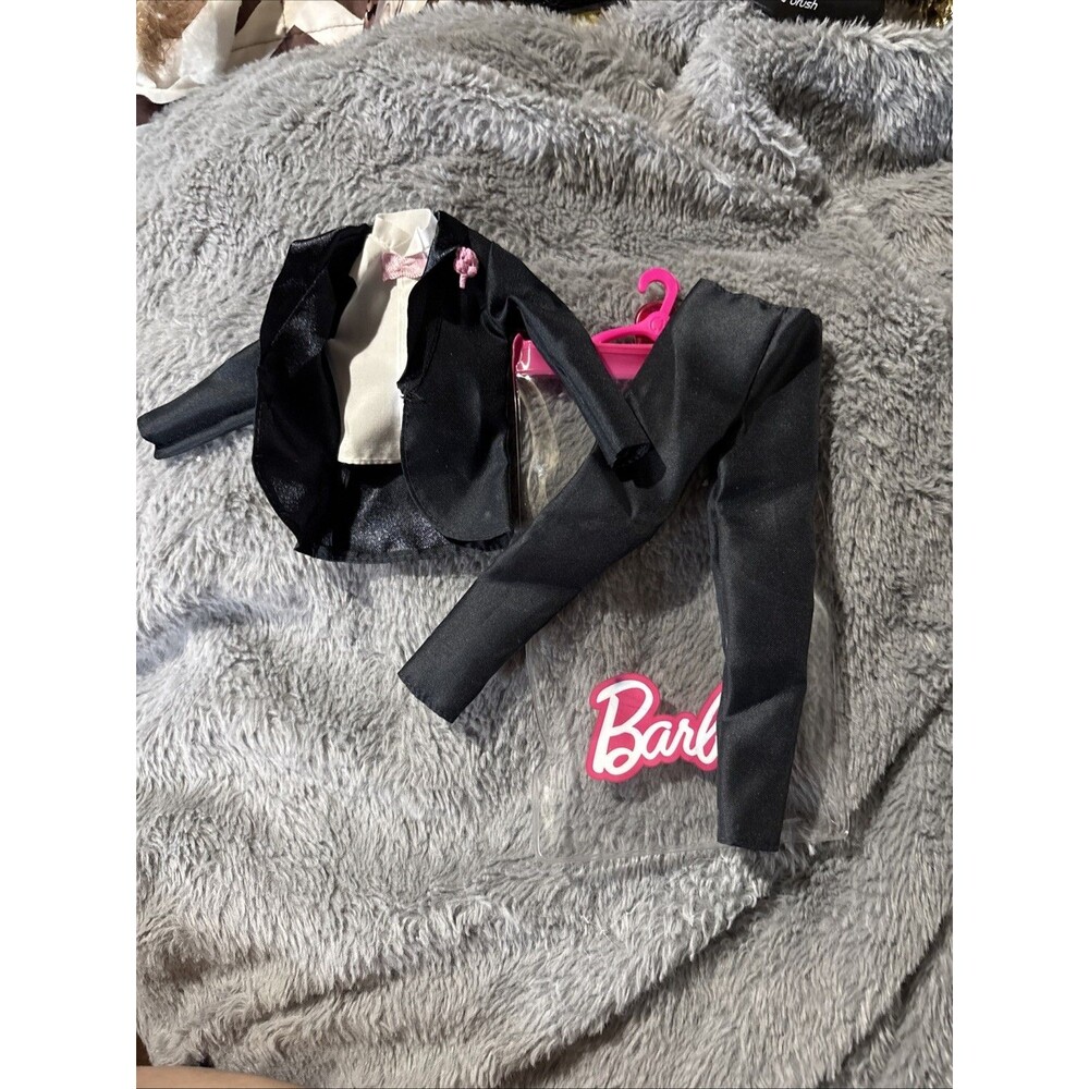 Barbie Black Tuxedo Suit Ken Outfit with Pink Bow Tie And Pink Flower Pants Set